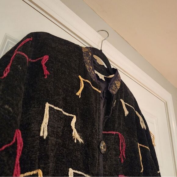 Flashback black fringe and floral detail button up jacket - Picture 2 of 4